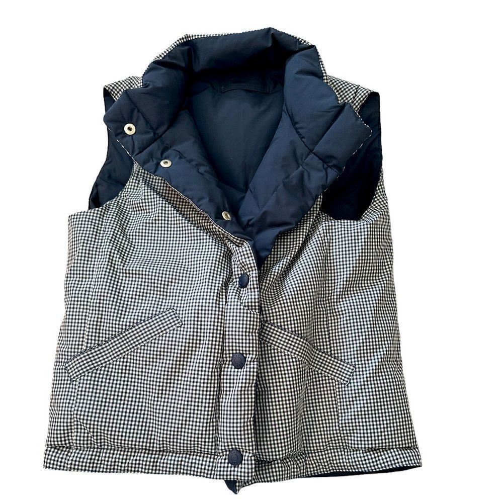GAP Reversible Puffer Vest Navy Checkered Winter 7-8 Youth EUC Like New